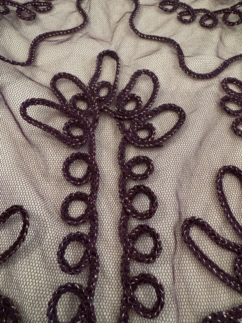 Plum Embroidered Beaded Mesh Bolero with Beadwork, Silver Threading and Sequins - Picture 7 of 8